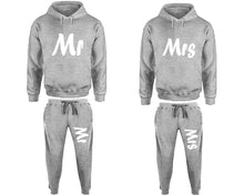 Load image into Gallery viewer, Mr and Mrs matching top and bottom set, Sports Grey pullover hoodie and sweatpants sets for mens, pullover hoodie and jogger set womens. Matching couple joggers.
