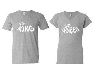 Her King and His Queen matching couple v-neck shirts.Couple shirts, Sports Grey v neck t shirts for men, v neck t shirts women. Couple matching shirts.