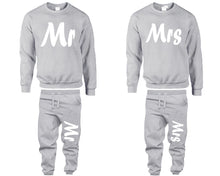 Charger l&#39;image dans la galerie, Mr and Mrs top and bottom sets. Sports Grey sweatshirt and sweatpants set for men, sweater and jogger pants for women.
