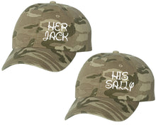 Load image into Gallery viewer, Her Jack and His Sally matching caps for couples, Tan Camo baseball caps.
