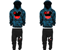 Charger l&#39;image dans la galerie, Mickey and Minnie matching top and bottom set, Teal Cloud design tie dye hoodie and jogger pants set for mens, tie dye hoodie and jogger set womens. Matching couple joggers.

