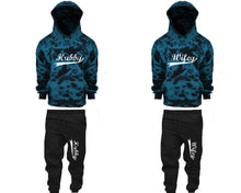 Load image into Gallery viewer, Hubby and Wifey matching top and bottom set, Teal Cloud design tie dye hoodie and jogger pants set for mens, tie dye hoodie and jogger set womens. Matching couple joggers.
