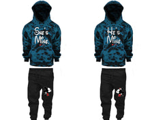 Load image into Gallery viewer, She&#39;s Mine and He&#39;s Mine matching top and bottom set, Teal Cloud design tie dye hoodie and jogger pants set for mens, tie dye hoodie and jogger set womens. Matching couple joggers.
