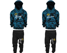 Load image into Gallery viewer, King and Queen matching top and bottom set, Teal Cloud design tie dye hoodie and jogger pants set for mens, tie dye hoodie and jogger set womens. Matching couple joggers.

