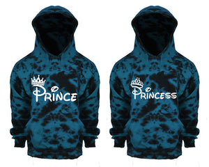 Prince and Princess Tie Die couple hoodies, Matching couple hoodies, Teal Cloud tie dye hoodies.