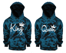 Cargar imagen en el visor de la galería, King and Queen Tie Die couple hoodies, Matching couple hoodies, Teal Cloud tie dye hoodies.
