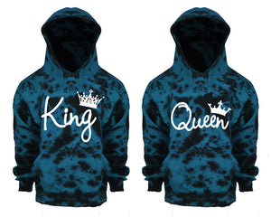 King and Queen Tie Die couple hoodies, Matching couple hoodies, Teal Cloud tie dye hoodies.