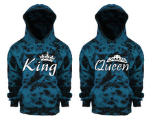 Charger l&#39;image dans la galerie, King and Queen Tie Die couple hoodies, Matching couple hoodies, Teal Cloud tie dye hoodies.
