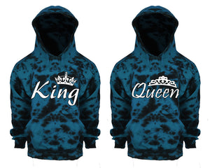 King and Queen Tie Die couple hoodies, Matching couple hoodies, Teal Cloud tie dye hoodies.