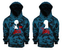 Cargar imagen en el visor de la galería, Her Jack and His Sally Tie Die couple hoodies, Matching couple hoodies, Teal Cloud tie dye hoodies.
