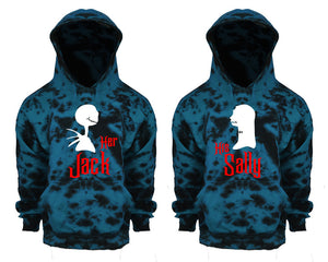 Her Jack and His Sally Tie Die couple hoodies, Matching couple hoodies, Teal Cloud tie dye hoodies.