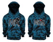Cargar imagen en el visor de la galería, Mr and Mrs Tie Die couple hoodies, Matching couple hoodies, Teal Cloud tie dye hoodies.
