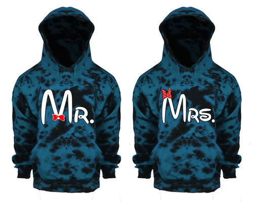 Mr and Mrs Tie Die couple hoodies, Matching couple hoodies, Teal Cloud tie dye hoodies.