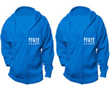 Cargar imagen en el visor de la galería, Power Couple zipper hoodies, Matching couple hoodies, Turquoise zip up hoodie for man, Turquoise zip up hoodie womens
