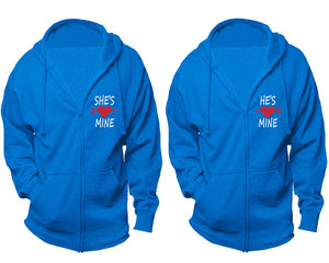 She's Mine and He's Mine zipper hoodies, Matching couple hoodies, Turquoise zip up hoodie for man, Turquoise zip up hoodie womens