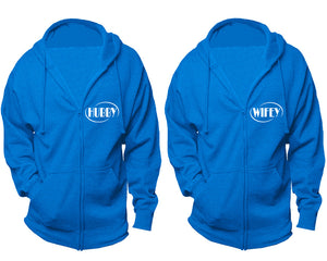 Hubby and Wifey zipper hoodies, Matching couple hoodies, Turquoise zip up hoodie for man, Turquoise zip up hoodie womens