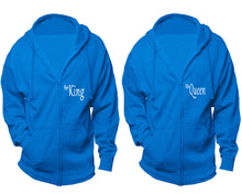 Cargar imagen en el visor de la galería, Her King and His Queen zipper hoodies, Matching couple hoodies, Turquoise zip up hoodie for man, Turquoise zip up hoodie womens
