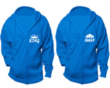 이미지를 갤러리 뷰어에 로드 , King and Queen zipper hoodies, Matching couple hoodies, Turquoise zip up hoodie for man, Turquoise zip up hoodie womens
