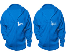 Cargar imagen en el visor de la galería, King and Queen zipper hoodies, Matching couple hoodies, Turquoise zip up hoodie for man, Turquoise zip up hoodie womens
