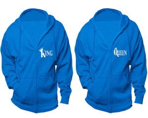 King and Queen zipper hoodies, Matching couple hoodies, Turquoise zip up hoodie for man, Turquoise zip up hoodie womens