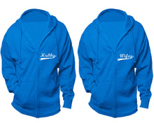 將圖片載入圖庫檢視器 Hubby and Wifey zipper hoodies, Matching couple hoodies, Turquoise zip up hoodie for man, Turquoise zip up hoodie womens
