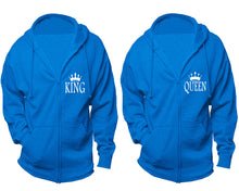 Load image into Gallery viewer, King and Queen zipper hoodies, Matching couple hoodies, Turquoise zip up hoodie for man, Turquoise zip up hoodie womens
