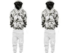 Load image into Gallery viewer, King and Queen matching top and bottom set, Grey Cloud design tie dye hoodie and jogger pants set for mens, tie dye hoodie and jogger set womens. Matching couple joggers.
