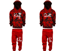 Charger l&#39;image dans la galerie, King and Queen matching top and bottom set, Red Cloud design tie dye hoodie and jogger pants set for mens, tie dye hoodie and jogger set womens. Matching couple joggers.
