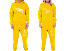 將圖片載入圖庫檢視器 Her King and His Queen matching top and bottom set, Yellow pullover hoodie and sweatpants sets for mens, pullover hoodie and jogger set womens. Matching couple joggers.
