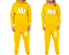 Charger l&#39;image dans la galerie, Mr and Mrs matching top and bottom set, Yellow pullover hoodie and sweatpants sets for mens, pullover hoodie and jogger set womens. Matching couple joggers.

