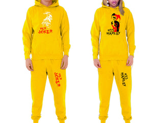 Her Joker and His Harley matching top and bottom set, Yellow pullover hoodie and sweatpants sets for mens, pullover hoodie and jogger set womens. Matching couple joggers.