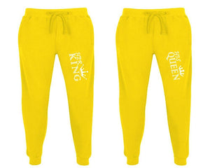 Her King and His Queen matching jogger pants, Yellow sweatpants for mens, jogger set womens. Matching couple joggers.