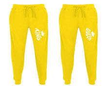 Load image into Gallery viewer, King and Queen matching jogger pants, Yellow sweatpants for mens, jogger set womens. Matching couple joggers.
