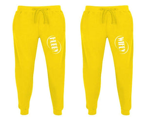 Hubby and Wifey matching jogger pants, Yellow sweatpants for mens, jogger set womens. Matching couple joggers.