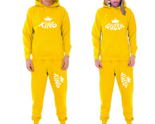 將圖片載入圖庫檢視器 King and Queen matching top and bottom set, Yellow pullover hoodie and sweatpants sets for mens, pullover hoodie and jogger set womens. Matching couple joggers.
