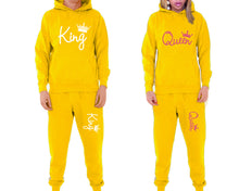 Load image into Gallery viewer, King and Queen matching top and bottom set, Yellow pullover hoodie and sweatpants sets for mens, pullover hoodie and jogger set womens. Matching couple joggers.
