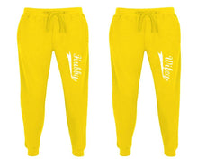 將圖片載入圖庫檢視器 Hubby and Wifey matching jogger pants, Yellow sweatpants for mens, jogger set womens. Matching couple joggers.
