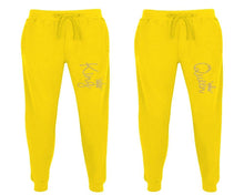 Görseli Galeri görüntüleyiciye yükleyin, King and Queen matching jogger pants, Yellow sweatpants for mens, jogger set womens. Matching couple joggers.
