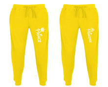將圖片載入圖庫檢視器 Prince and Princess matching jogger pants, Yellow sweatpants for mens, jogger set womens. Matching couple joggers.
