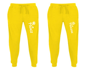 Prince and Princess matching jogger pants, Yellow sweatpants for mens, jogger set womens. Matching couple joggers.