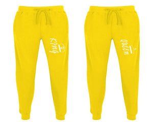 King and Queen matching jogger pants, Yellow sweatpants for mens, jogger set womens. Matching couple joggers.