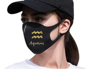 Aquarius Silk Cotton face mask with Gold Glitter color design. Washable, reusable face mask.
