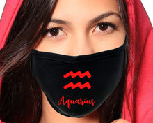將圖片載入圖庫檢視器 Aquarius  Zodiac Sign face mask with Red color design. Washable, reusable face mask.
