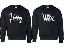將圖片載入圖庫檢視器 Hubby and Wifey couple sweatshirts. Black sweaters for men, sweaters for women. Sweat shirt. Matching sweatshirts for couples
