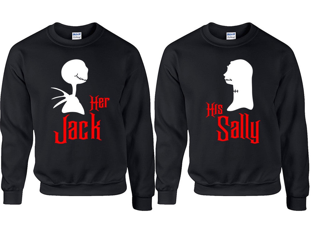 Her Jack His Sally couple sweatshirts. Black sweaters for men, sweaters for women. Sweat shirt. Matching sweatshirts for couples