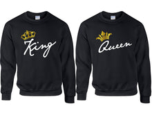 Charger l&#39;image dans la galerie, King and Queen couple sweatshirts. Black sweaters for men, sweaters for women. Sweat shirt. Matching sweatshirts for couples
