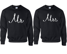 Cargar imagen en el visor de la galería, Mr and Mrs couple sweatshirts. Black sweaters for men, sweaters for women. Sweat shirt. Matching sweatshirts for couples
