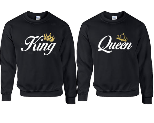 King and Queen couple sweatshirts. Black sweaters for men, sweaters for women. Sweat shirt. Matching sweatshirts for couples