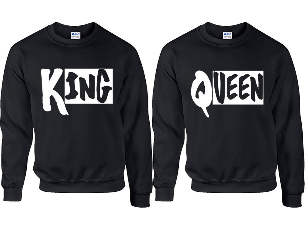 King and Queen couple sweatshirts. Black sweaters for men, sweaters for women. Sweat shirt. Matching sweatshirts for couples