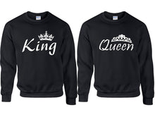 Cargar imagen en el visor de la galería, King and Queen couple sweatshirts. Black sweaters for men, sweaters for women. Sweat shirt. Matching sweatshirts for couples
